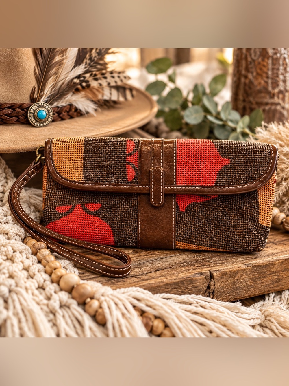 Engage Green Leonor Mendoza Recycled Paper Wristlet Clutch Boho